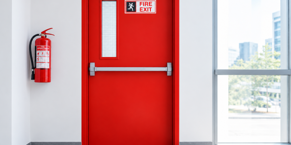 Modern Red Fire Exit Corridor
